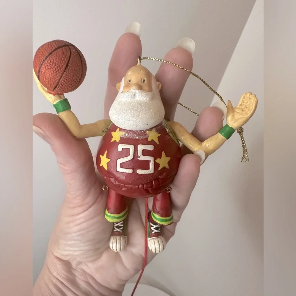 Sports Themed Santa Ornaments Set of 3 Baseball Basketball and Football Moveable